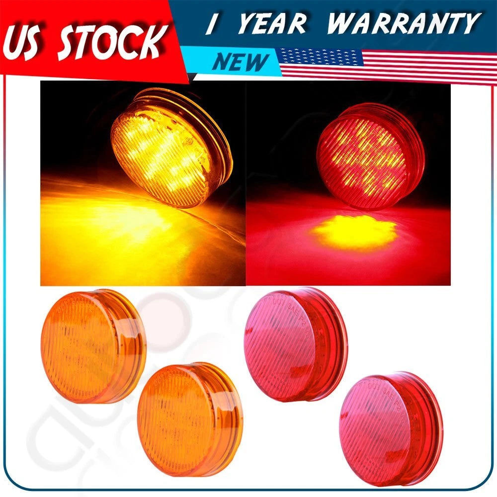 Set of 2 Red & 2 Amber 2.5" Round LED Side Marker Lights for Trailer