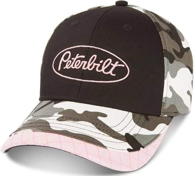 Womens Adjustable Pink Camo Trucker Hat for Peterbilt Motors Trucks