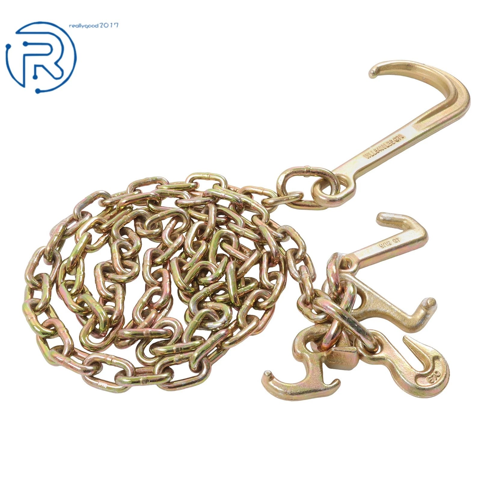Set of 4 J Hook Tow Chains 5/16"×8' G80 with 15" Grab Hook 4700Lbs