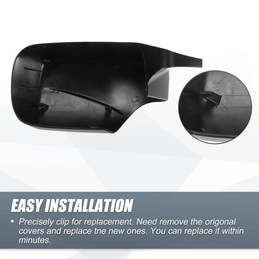 Pair Rearview Mirror Cover Cap Gloss Black for BMW E39 E46 325i 328i (1998–2005)