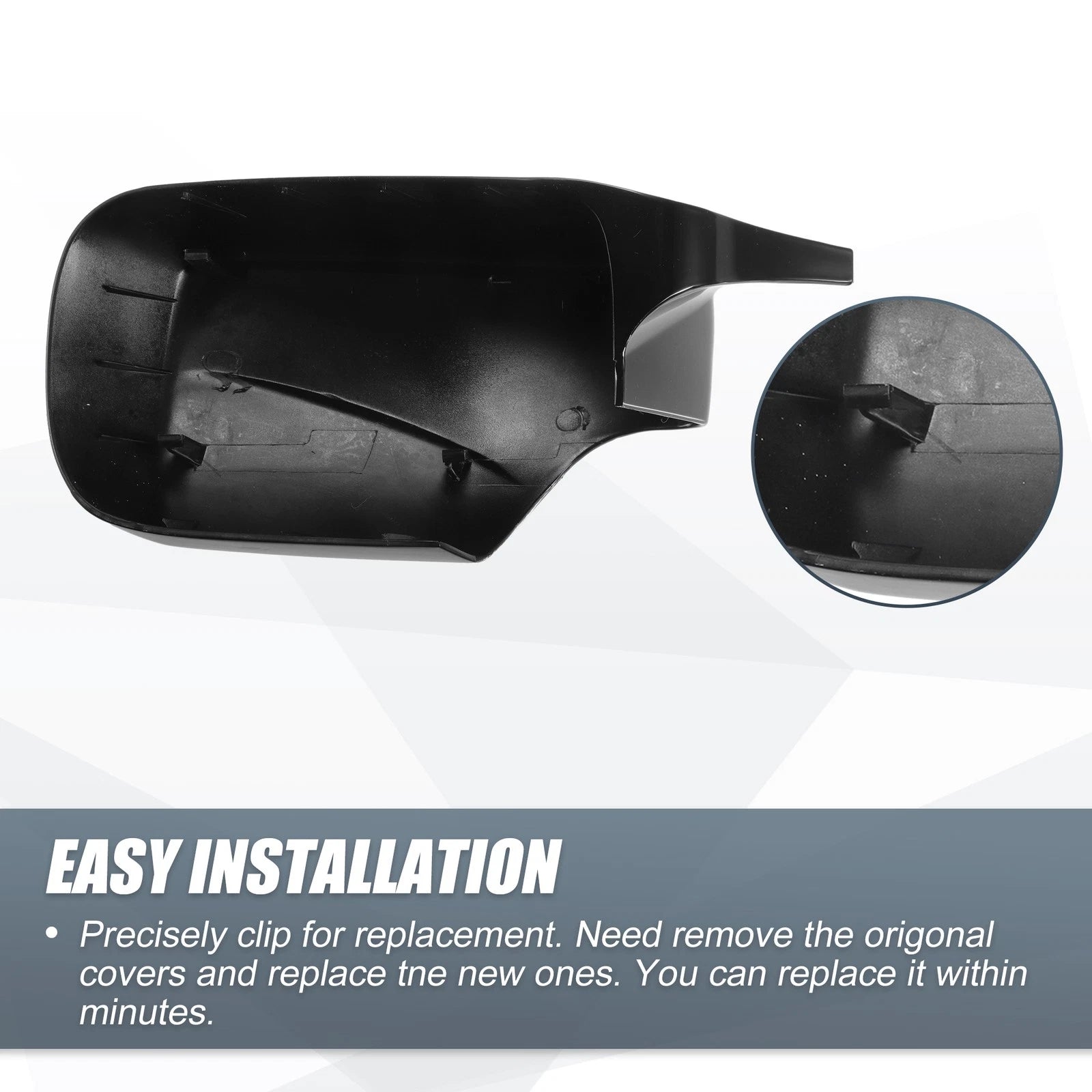 Pair Rearview Mirror Cover Cap Gloss Black for BMW E39 E46 325i 328i (1998–2005)