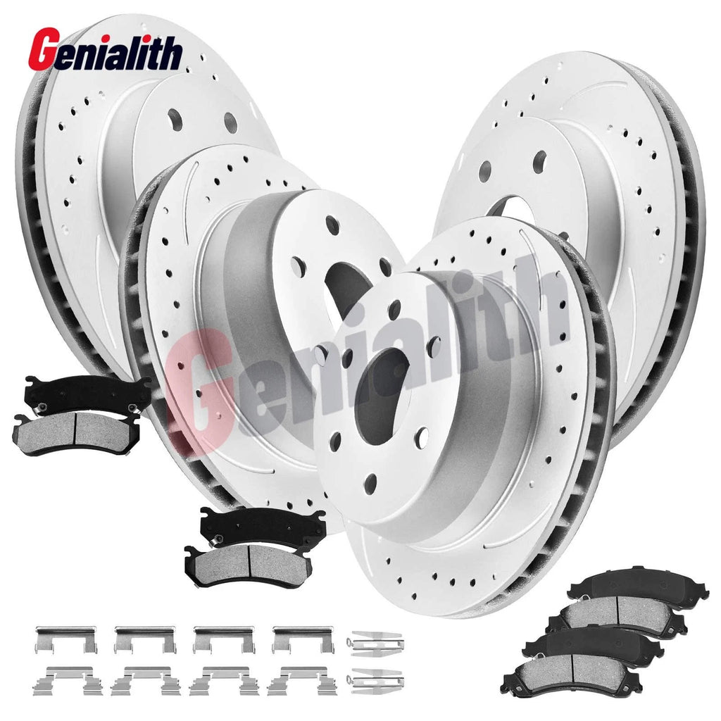 Front Rear Drilled Rotors Brake Pads for Chevy GMC Silverado Sierra 1500 (2007–2018)