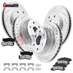 Front Rear Drilled Rotors Brake Pads for Chevy GMC Silverado Sierra 1500 (2007–2018)