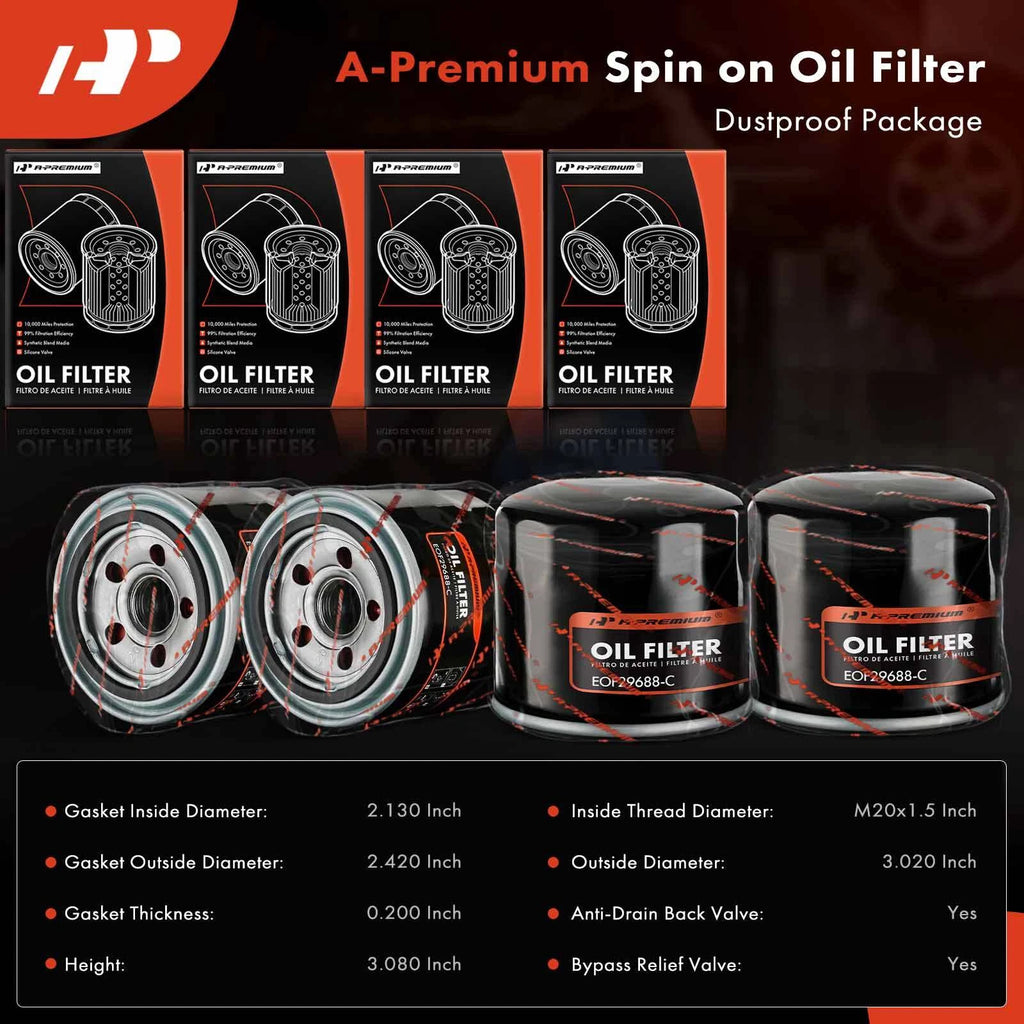 Set of 4 Engine Oil Filters for Acura MDX (2001–2002) & Mitsubishi Outlander Lancer