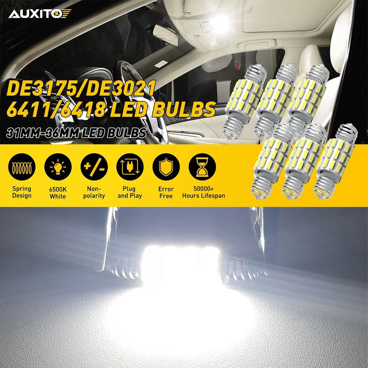 Set of 2 AUXITO 42MM 211-2 212-2 578 LED Interior Map Light Bulbs 6500K