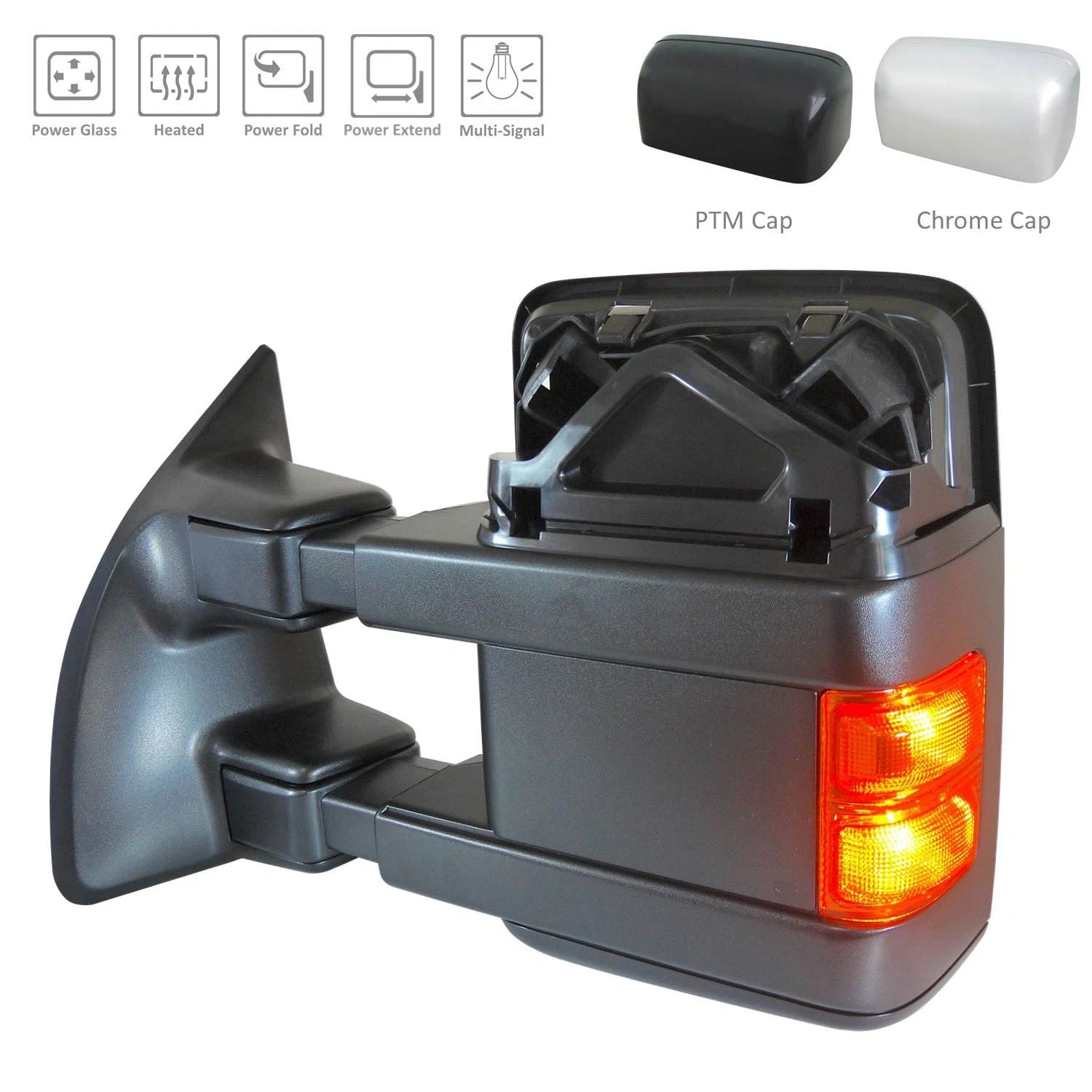 Replacement Chrome/Ready to Paint Driver Power Door Mirror w/Heated Dual Glass