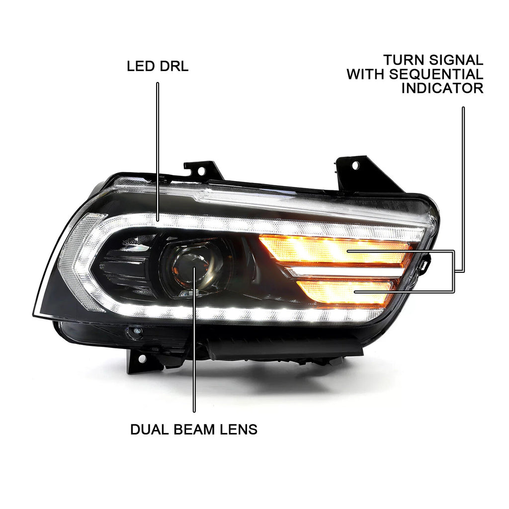 Projector Headlights for Dodge Charger (2011–2014) LED Sequential Turn