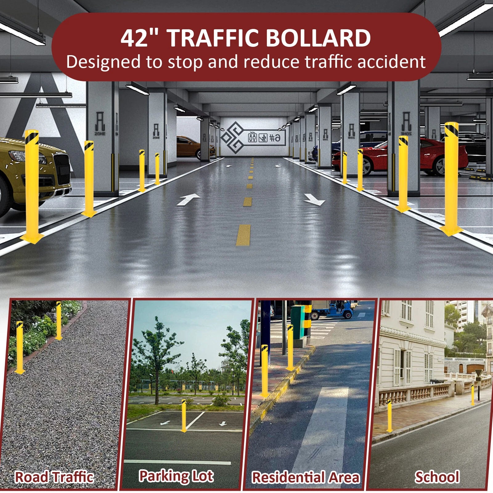Safety Bollard for Various Applications (42" H, 5" D, Yellow)