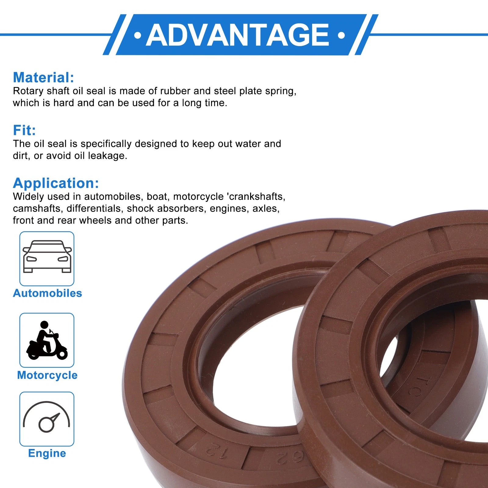 2X Oil Seal Rotary Shaft Seal for Various Models (35x62x12mm) FKM Rubber