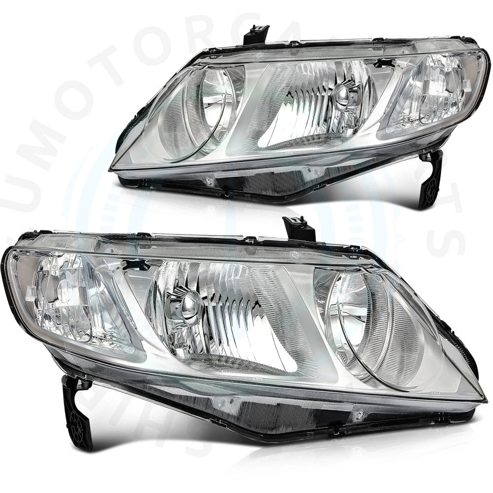 Pair Chrome Headlight Assemblies for Honda Civic (2006–2011)