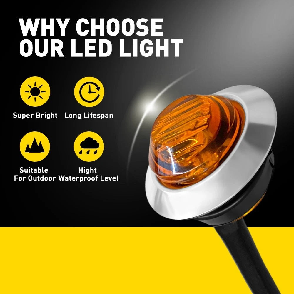 10X Amber LED Strobe Marker Lights for Truck Trailer (3/4 Inch)