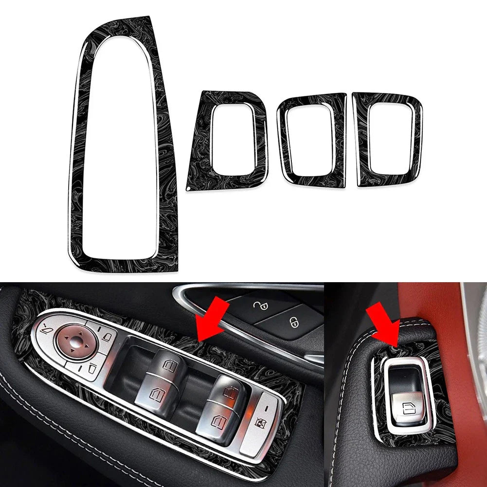 4 Pcs Marbling Window Switch Trim for Benz GLC Class Coupe (2017-2023)