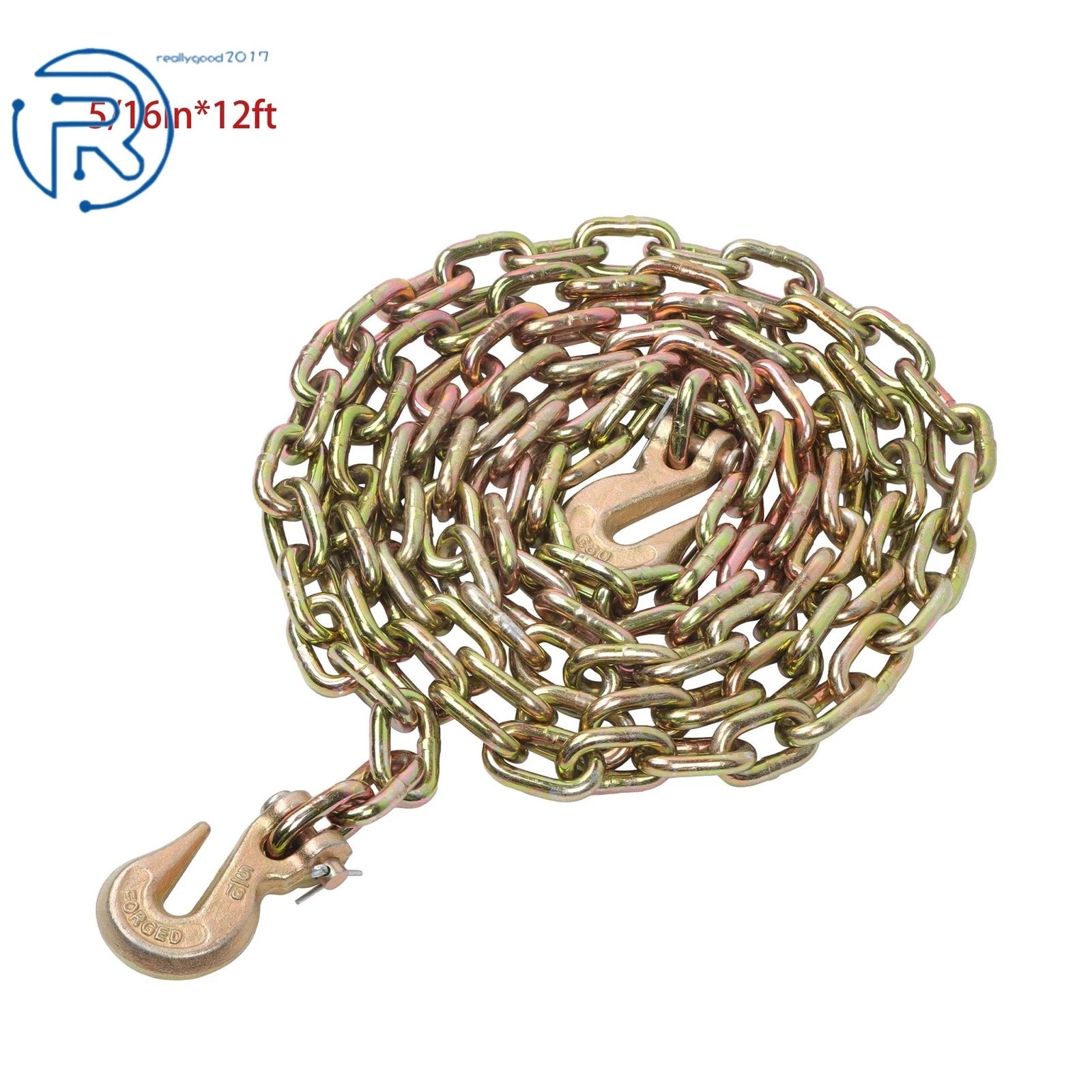 Set of 2 Heavy Duty Transport Binder Chains with Clevis Hook 12ft 4900lbs