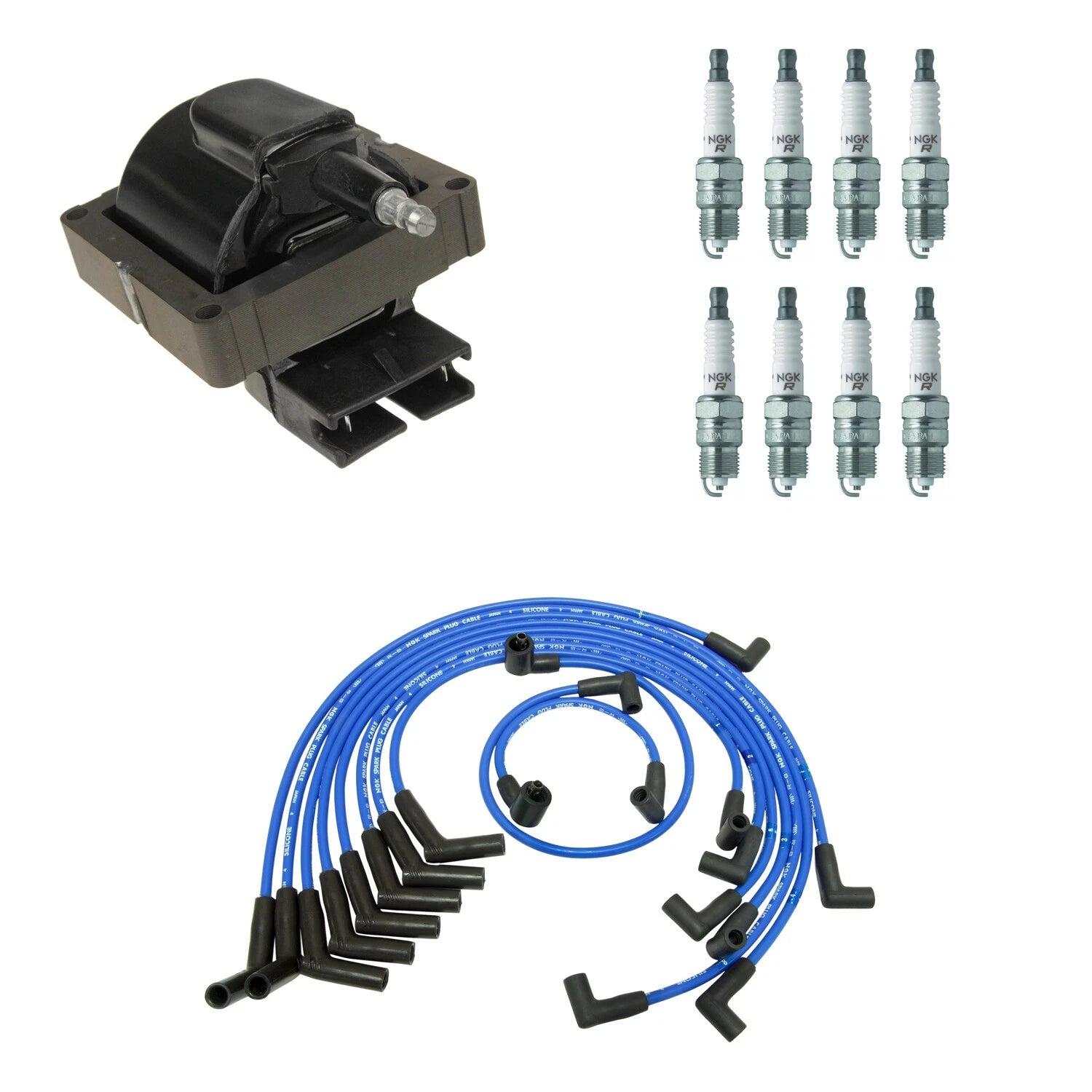 NGK Ignition Coil Wires & 8 Nickel Spark Plugs Kit for E-250 Econoline (1992–2014)