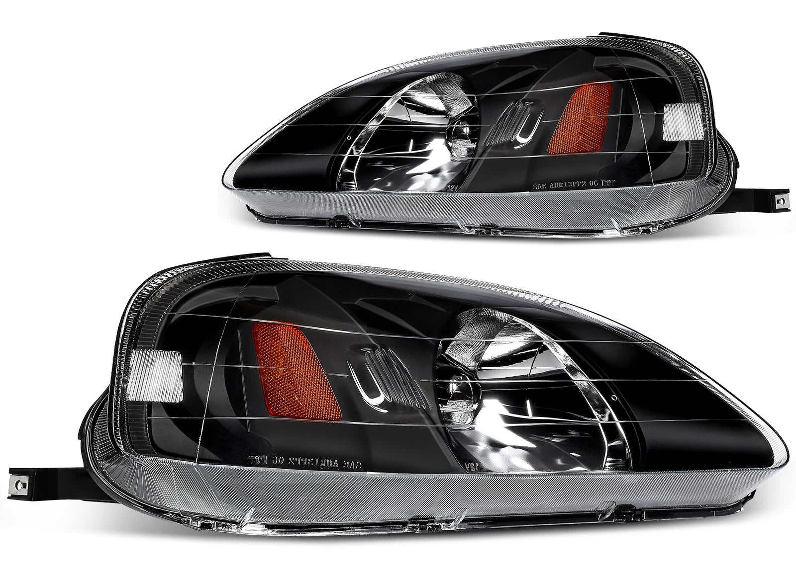 Headlight Assembly for Honda Civic (1999–2000) Black Light Pair