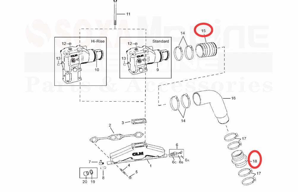 Exhaust Manifold Bellow Hose Kit for Volvo Penta 4.3 5.0 5.7 7.4 L