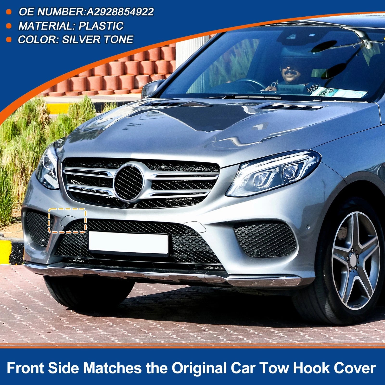 Tow Hook Cover for Mercedes-Benz GLE (No.A2928854922) (2016–2023) Silver