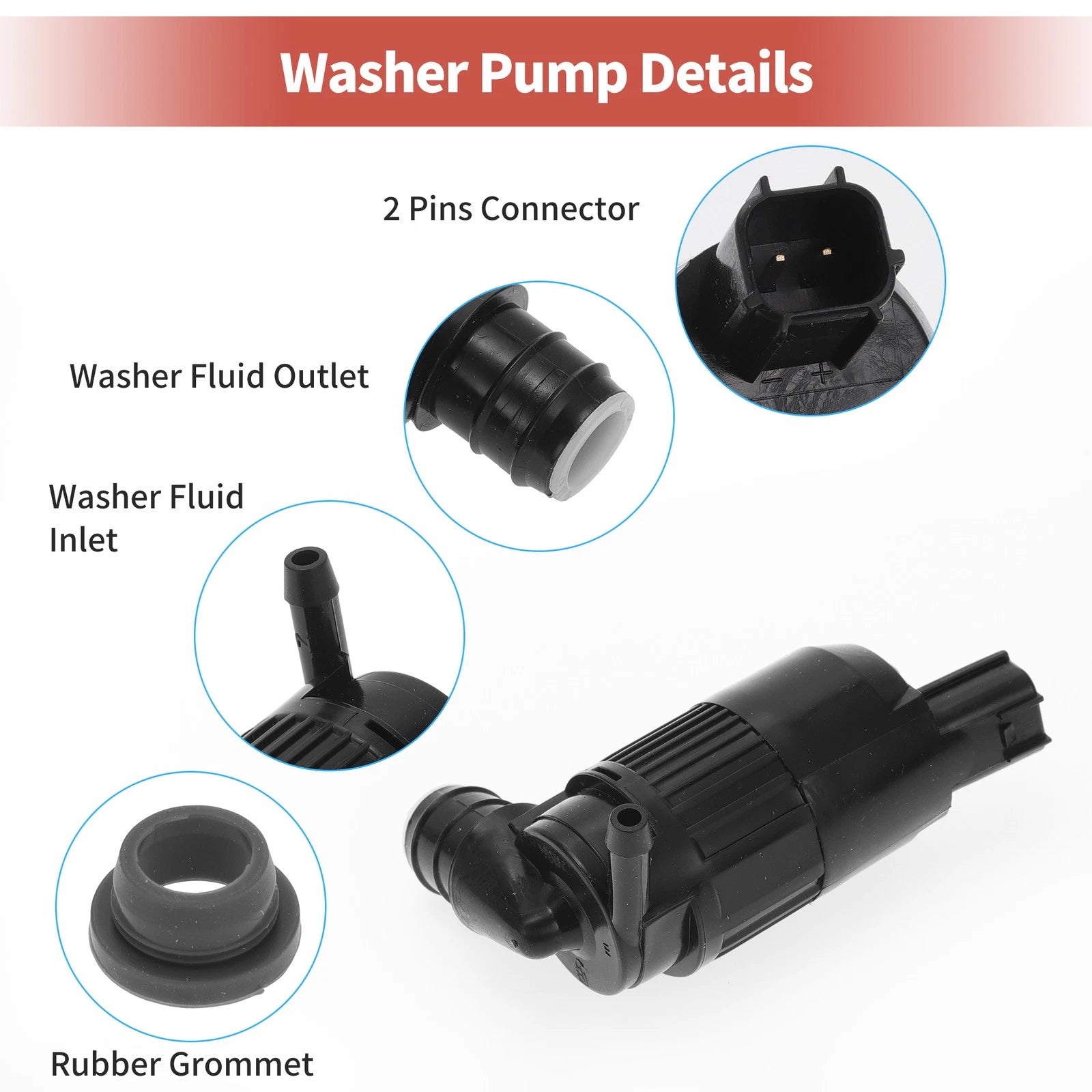 Windshield Washer Pump w/ Grommet for Ford (No.BA5317664AA)