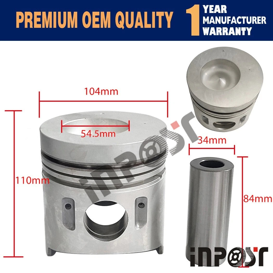 Set of 4 Pistons with Rings for Mitsubishi 4D32 4D32T, CAT E40B, E70B, E311B (104mm)