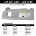 Left Sun Visor for Toyota Highlander (2008–2013) w/ Light 74320-48500-B0 Gray