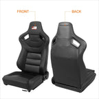 Set of 2 Black Reclinable Racing Bucket Seats for Universal Fit (38" H x 21" W x 23" D)