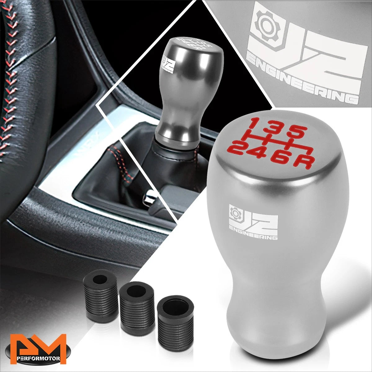 J2 Flat Top Teardrop Aluminum Shift Knob for Universal 6-Speed Manual (All Years)