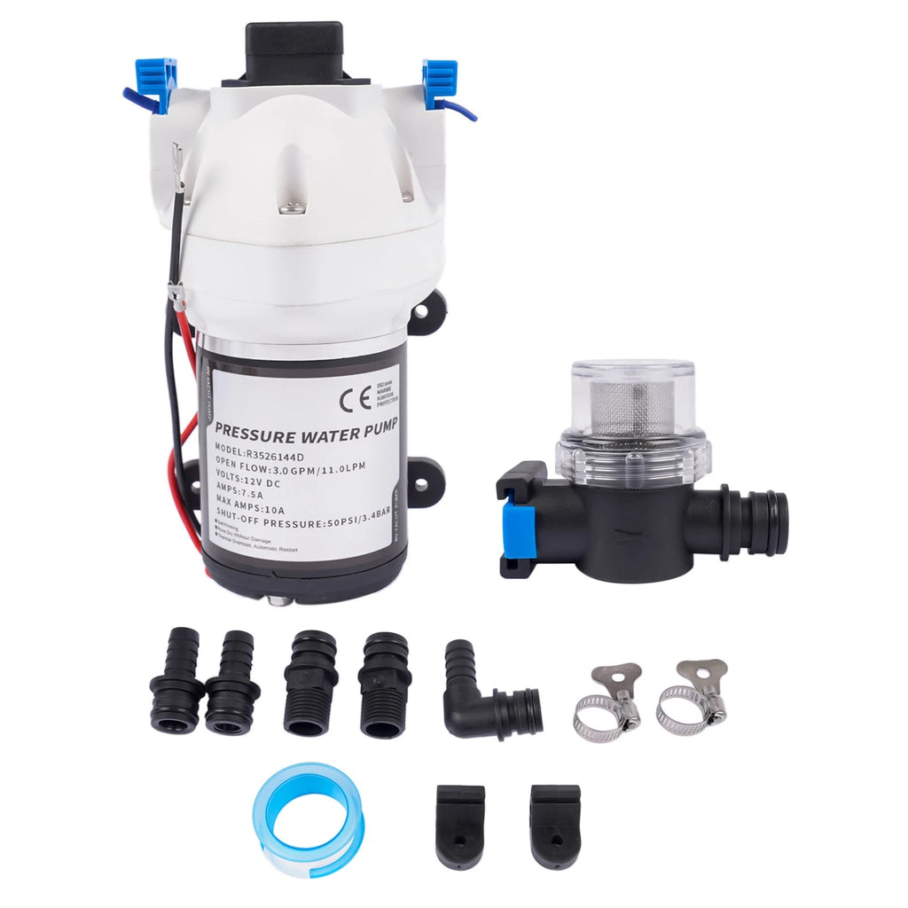 3 GPM Triplex Diaphragm Fresh Water Pump for RV (12V, 50 PSI)
