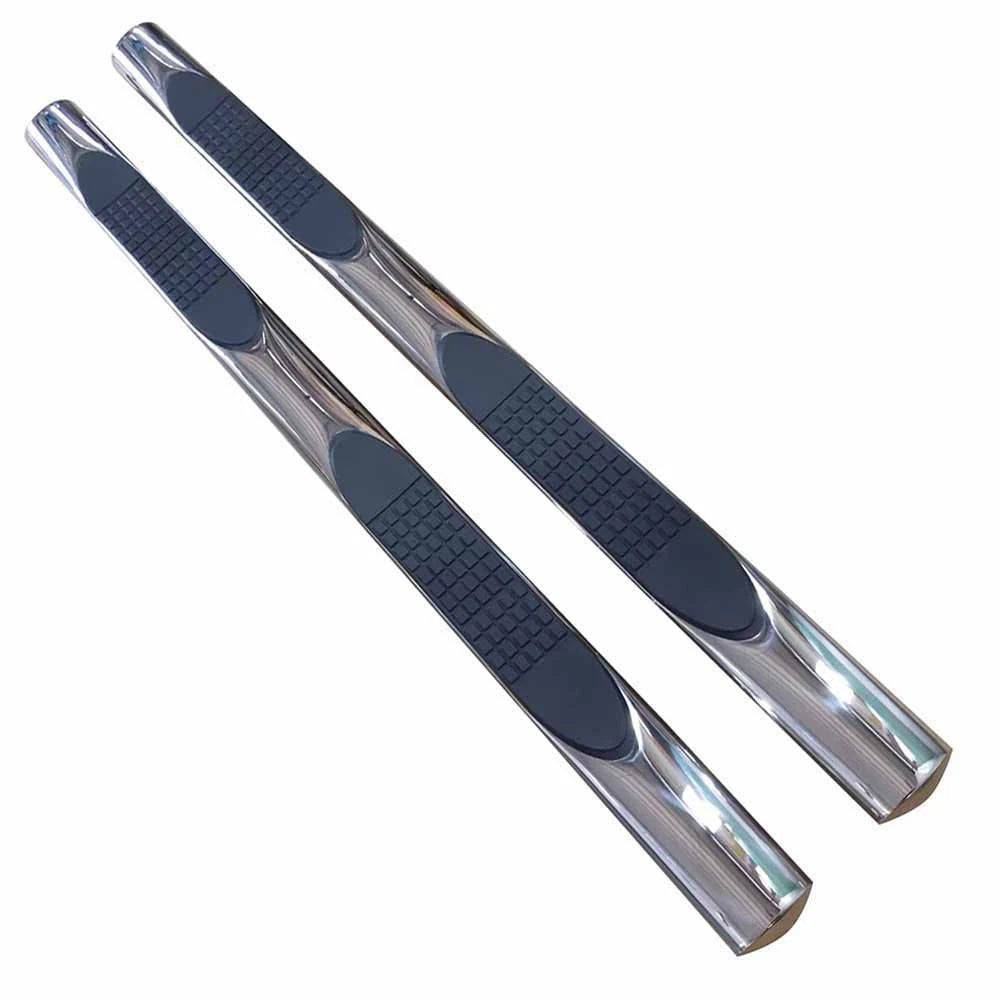Polished 4in Steel Oval Straight w/Pads Step Nerf Bar for 2019 Ram 1500 Ext Cab