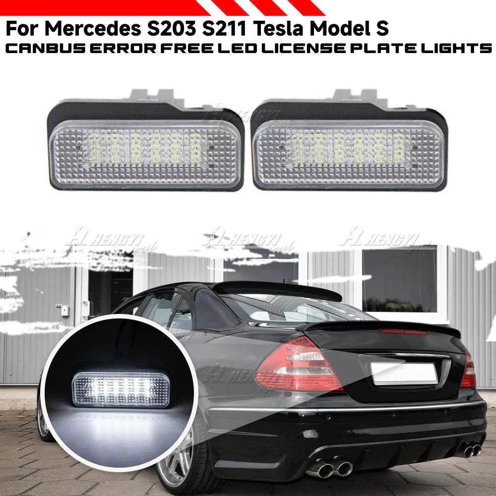 2PC White LED License Plate Light for Mercedes W203 W211 W219 Tesla Model S