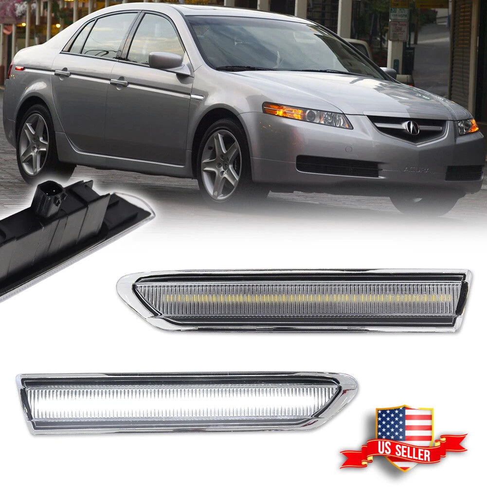 2X Clear Front White LED Side Marker Lights for Acura TL (2004–2008)