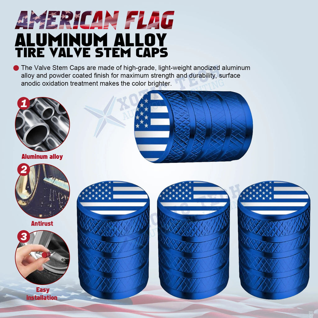 American Flag Front License Plate Valve Stem Cap Cover for Universal (-)