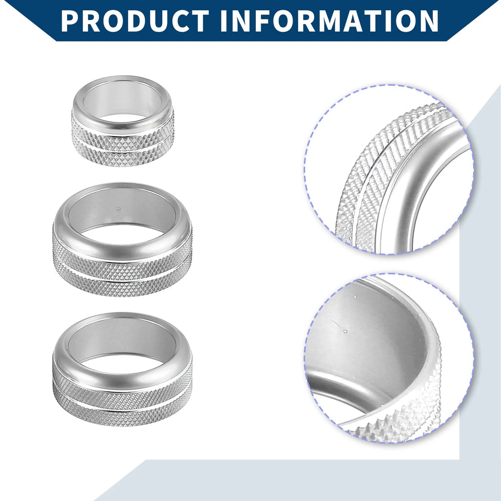 Set of 3 AC Radio Switch Knob Cover Rings for Toyota Supra (2018–2022) Silver Tone