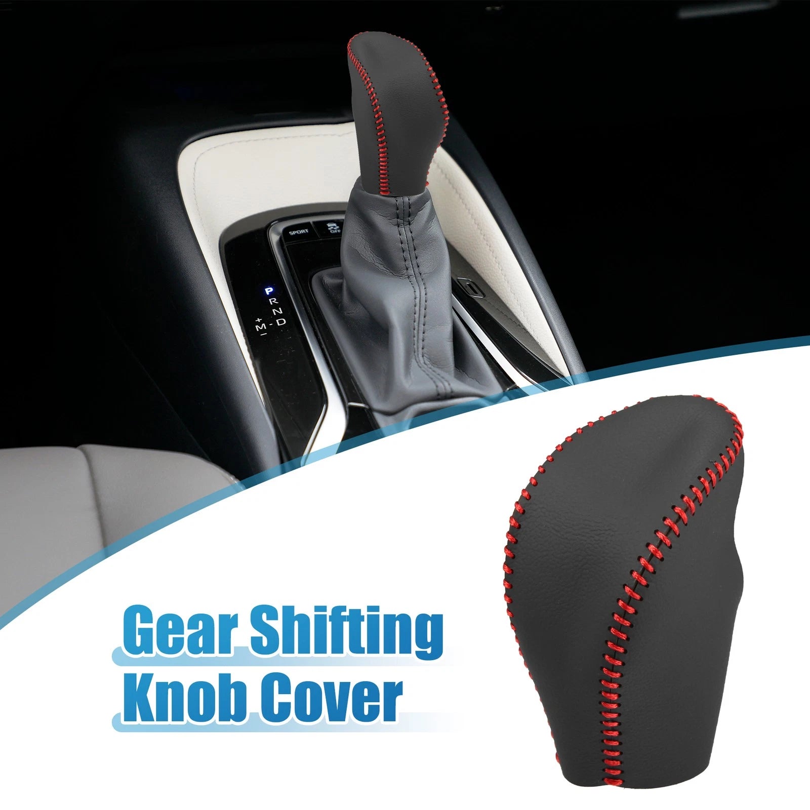 Gear Shifting Knob Cover for Nissan Rogue (2014–2016) Faux Leather Black Red