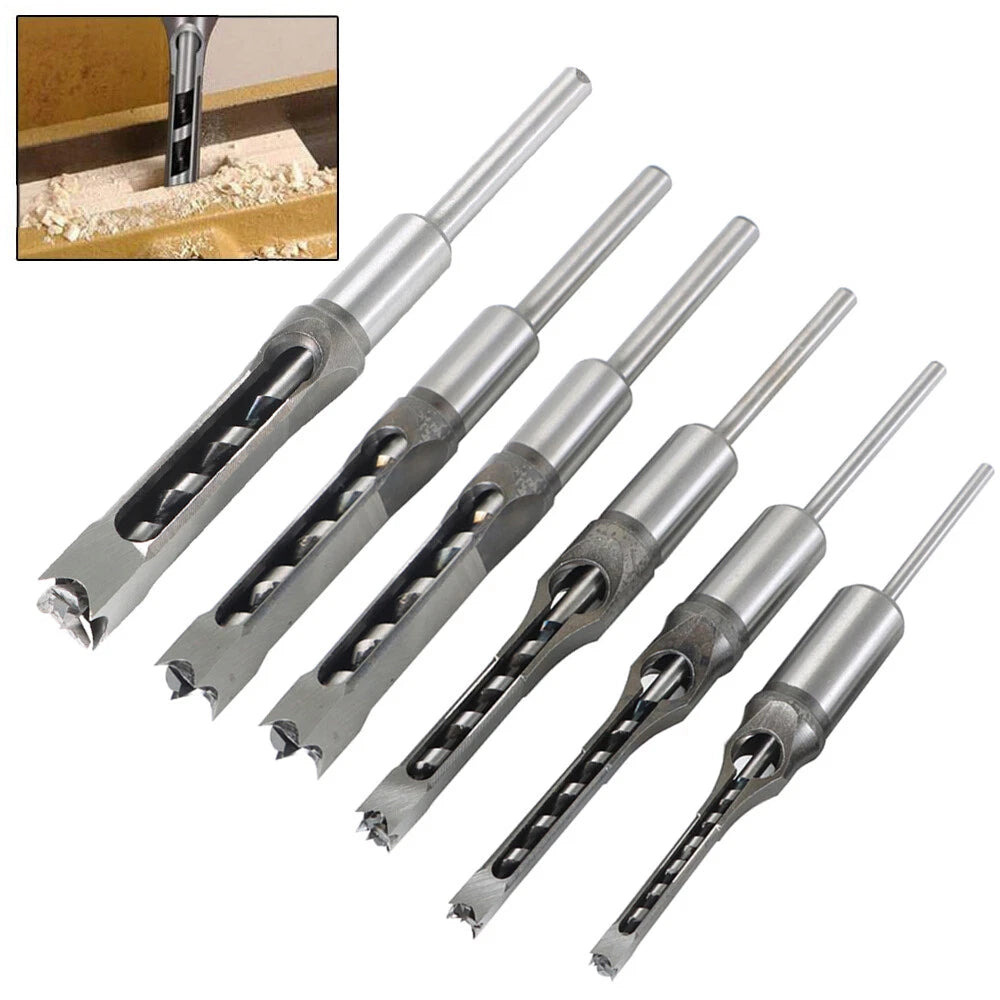 Set of 6 Square Hole Saw Drill Bits for Woodworking