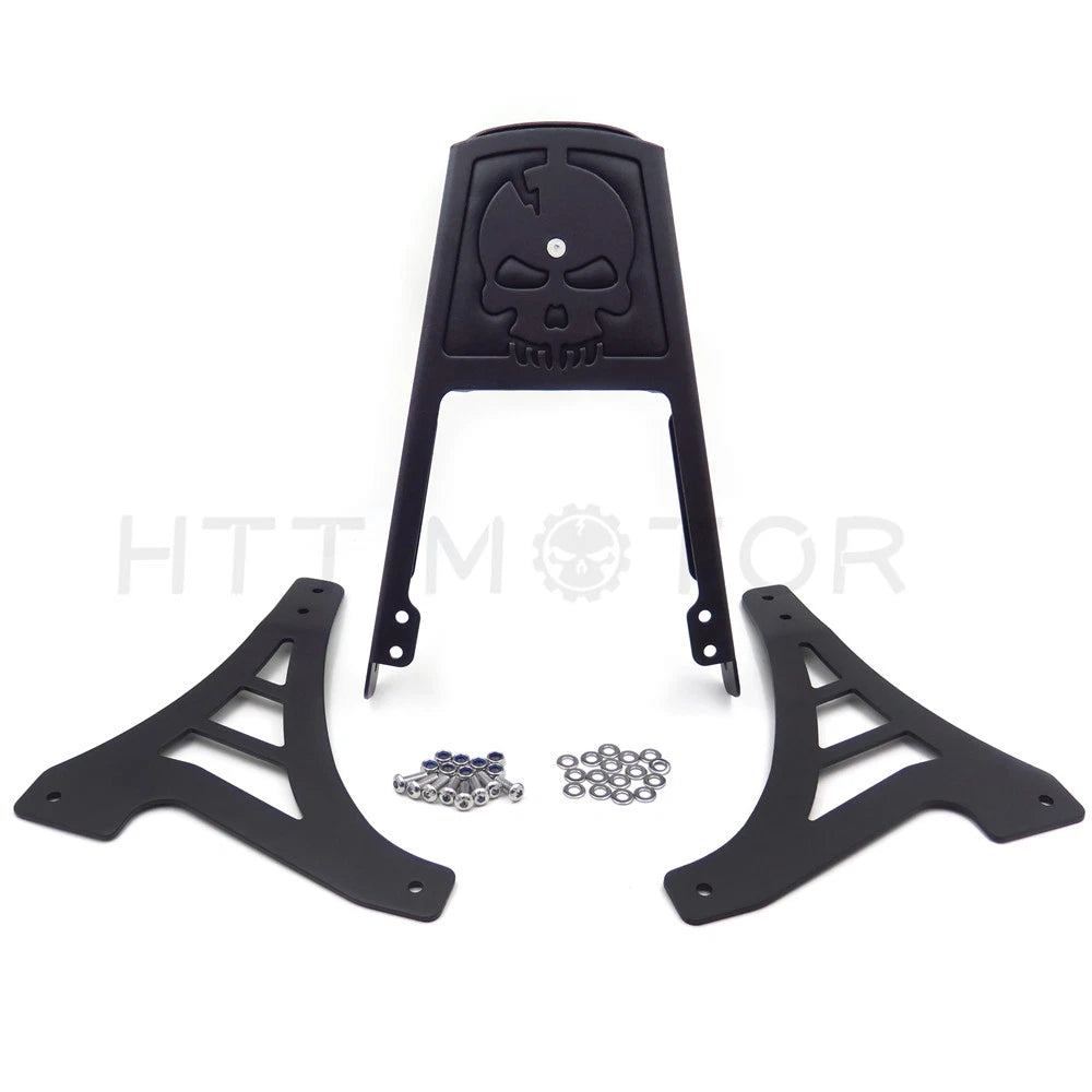 Black Skull Backrest Sissy Bar with Leather Pad for Harley Sportster (1200-883)