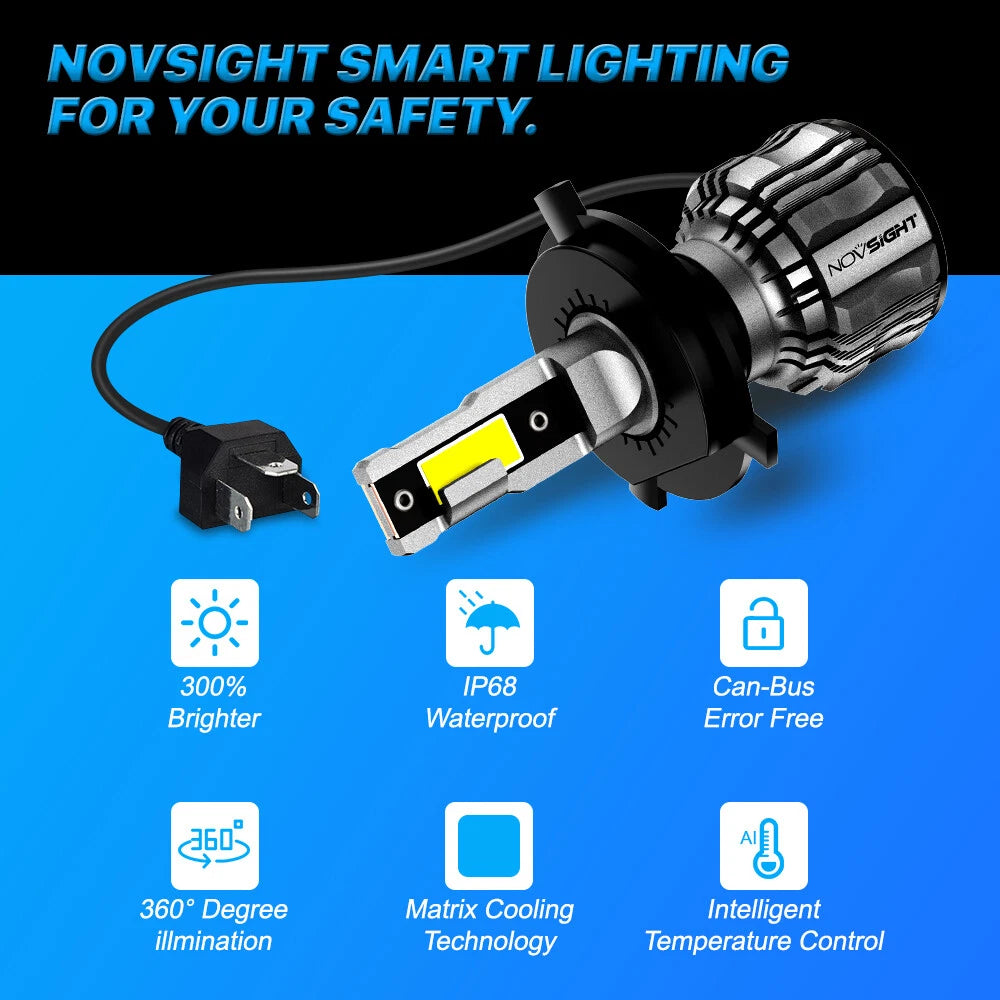 2X H4 LED Headlight Bulbs Conversion Kit 15000LM 6500K for