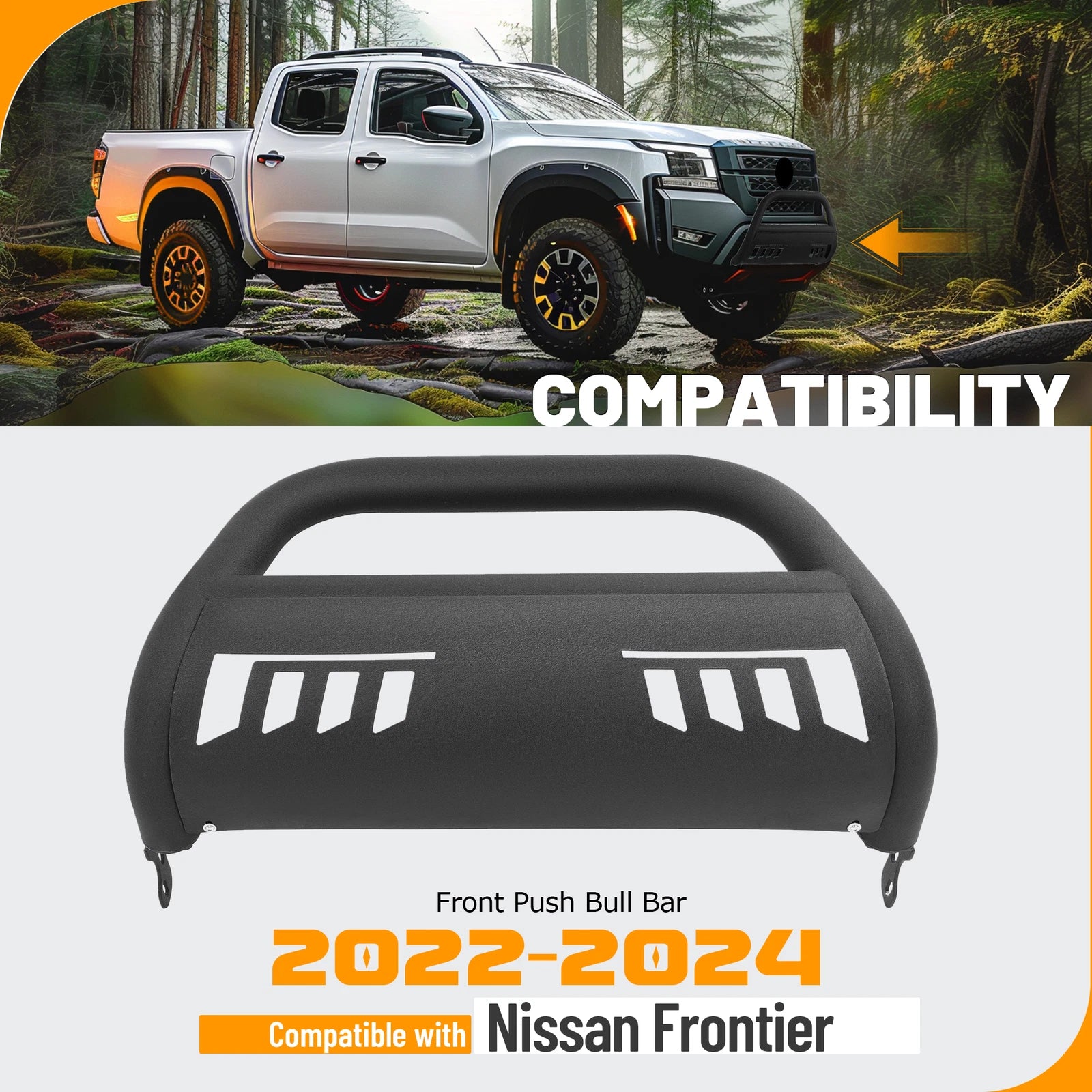 3" Bull Bar Front Bumper Grille Guard for Nissan Frontier Pickup (2022–2024)