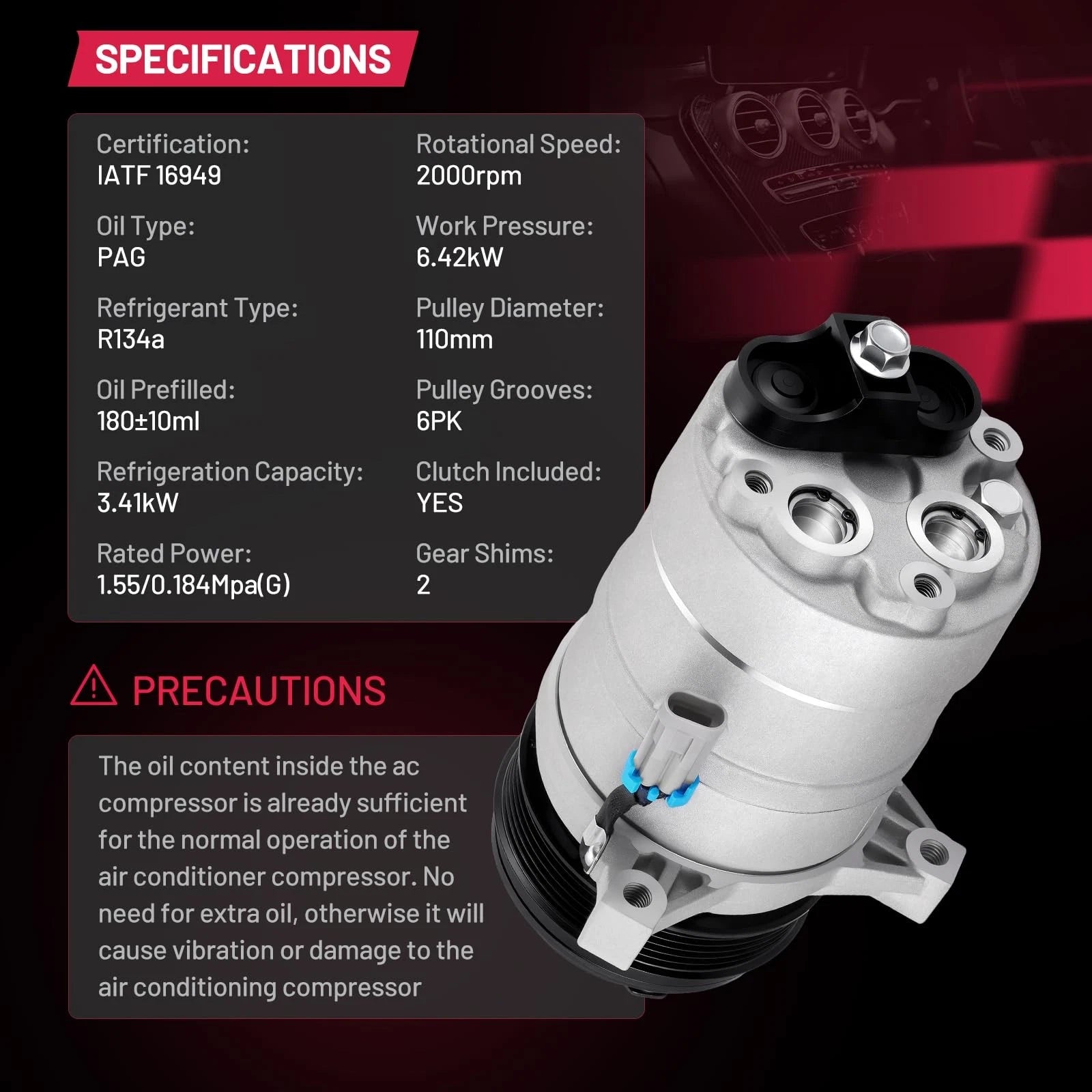 AC Compressor w/ Clutch for Cadillac Allante, Fleetwood, Seville (1989–1992)