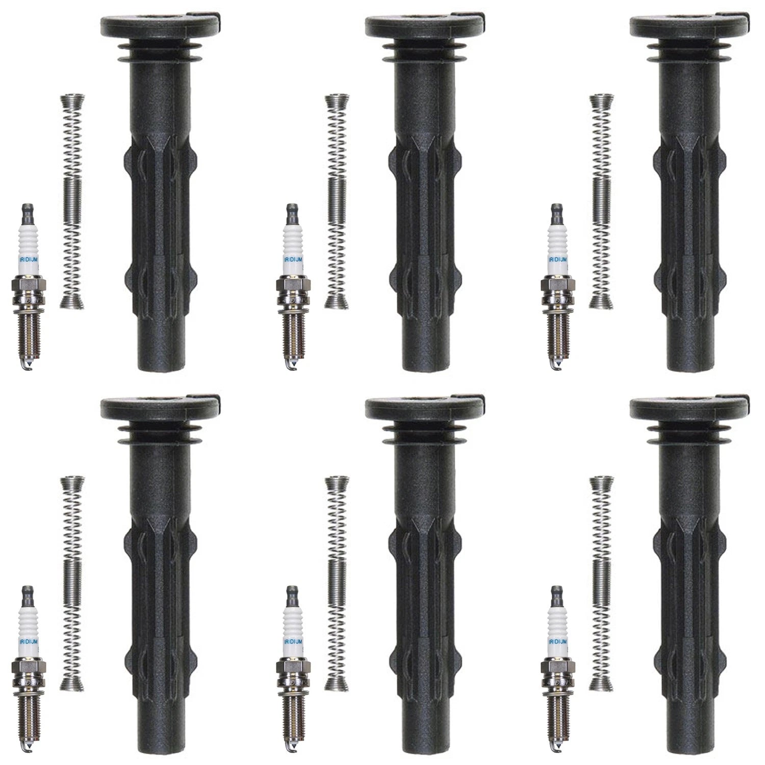 Set of 6 Denso Iridium Spark Plugs & Coil Boots for W204 C300 GLK350