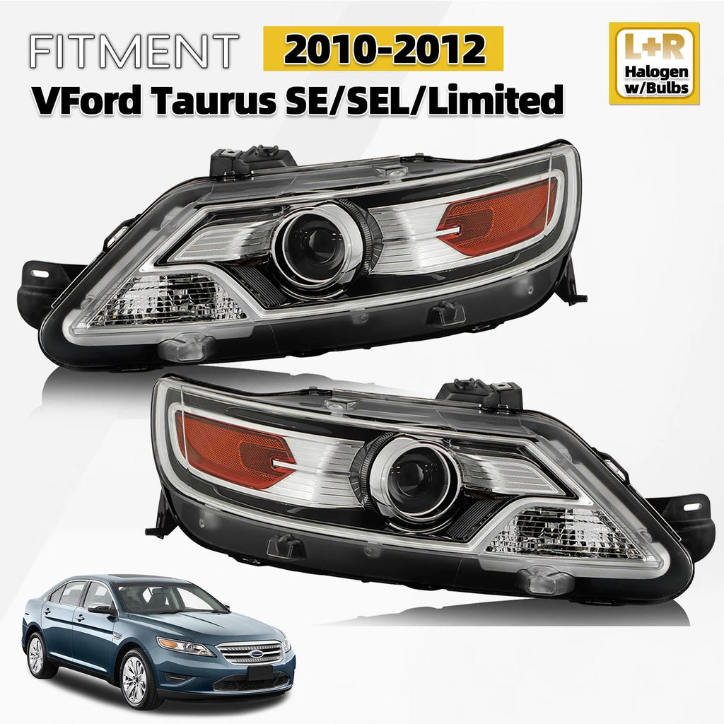 Set of 2 Halogen Projector Headlights for Ford Taurus (2010–2012)