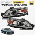 Set of 2 Halogen Projector Headlights for Ford Taurus (2010–2012)