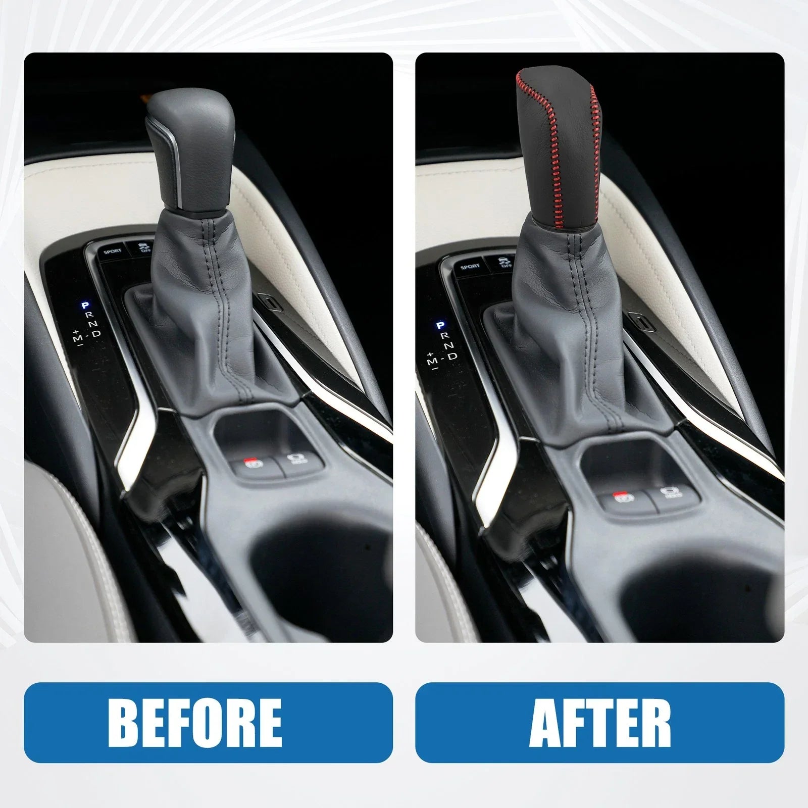 Gear Shifting Knob Cover for Hyundai Verna 2010-2014 Faux Leather Black Red
