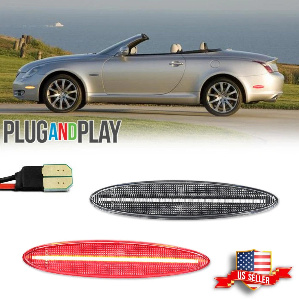 2X Clear Red LED Bumper Side Marker Lights for Lexus SC430 (2002–2010)