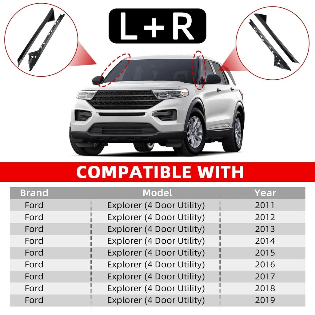 Set of 2 Inner & Outer Windshield A Pillar Molding Trim for Ford Explorer (2011–2019)