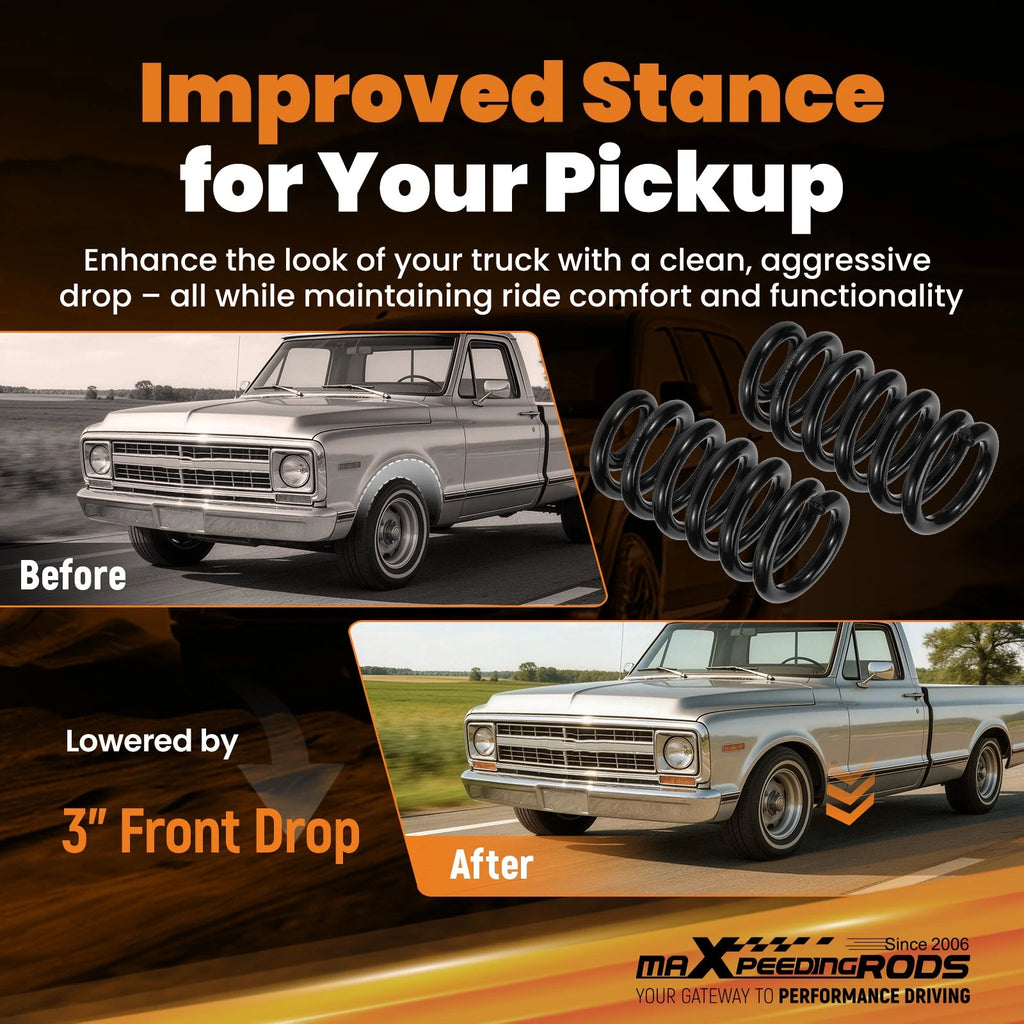 Set of 2 Front Drop Lowering Coil Springs for Chevrolet C10 (1963–1987)
