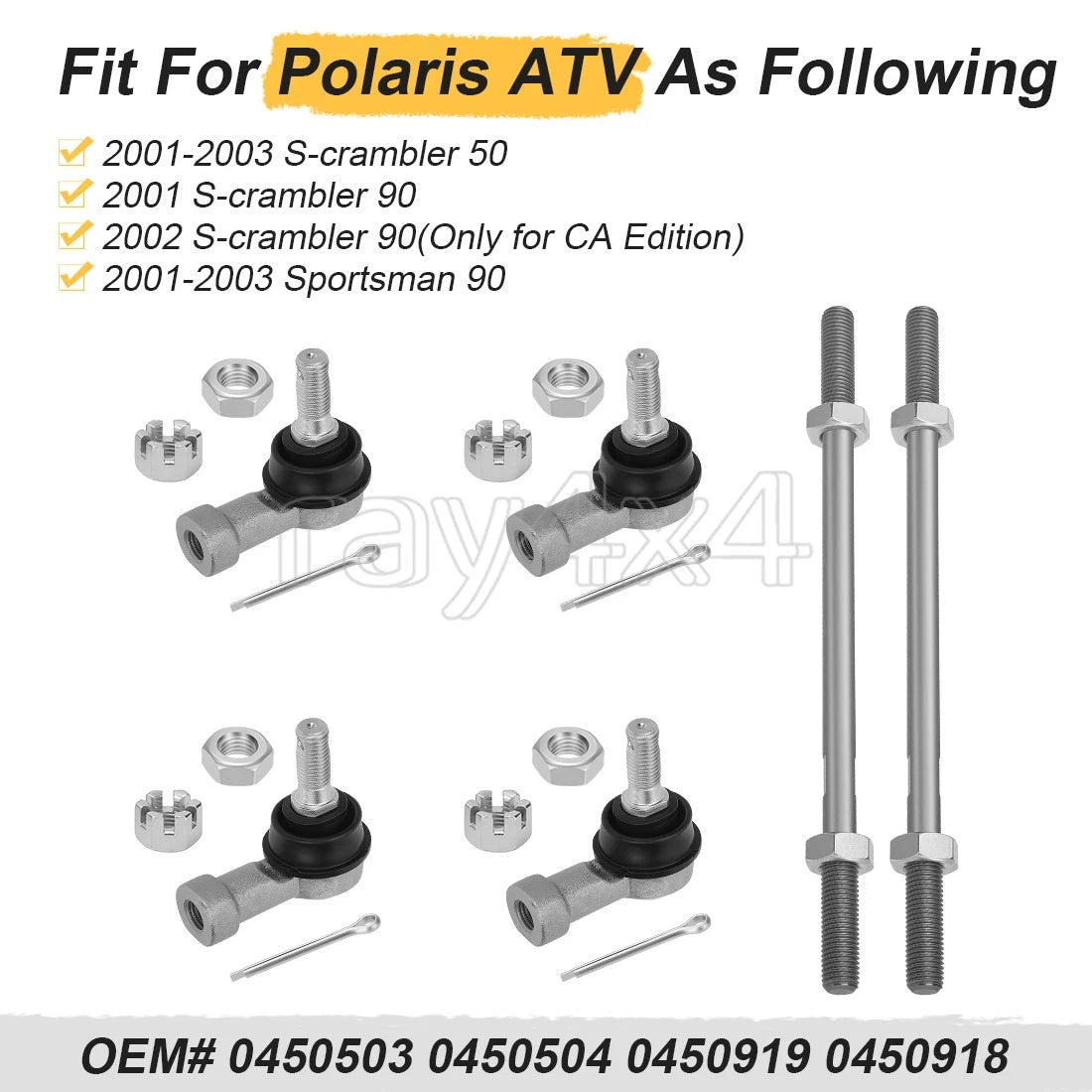 2X Tie Rod Assembly for Polaris Sportsman 90 (2001–2003) 0450503 0450504 0450918