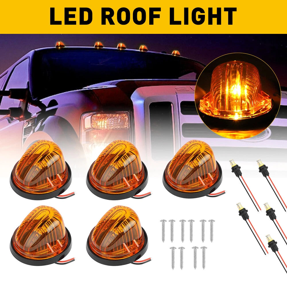 5X Amber Lens LED Cab Roof Marker Lights for Chevy C10/20/30/50/60/70 (1973–1987)