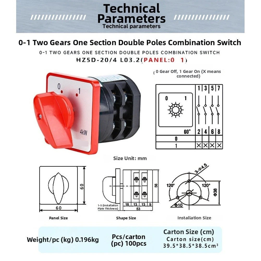 2X 20A 4-Pole Switch for AC380V Electrical Systems (HZ5D-20/4, L03.2)
