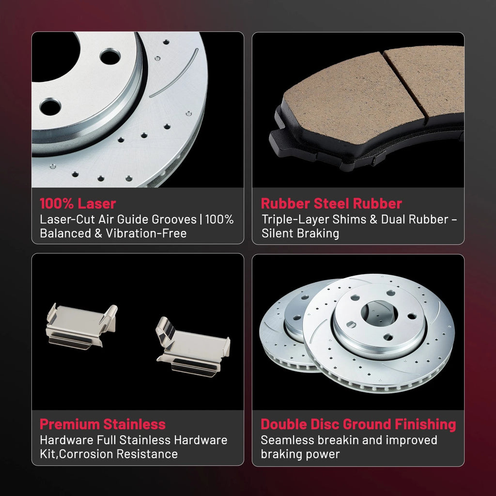 Front & Rear Brake Rotors and Ceramic Pads for Jeep Wrangler JK (2018)
