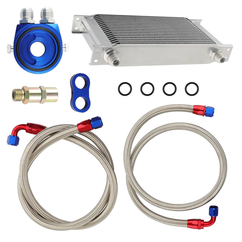 19 Row AN10 Aluminum Oil Cooler Universal with Thermostat Adapter